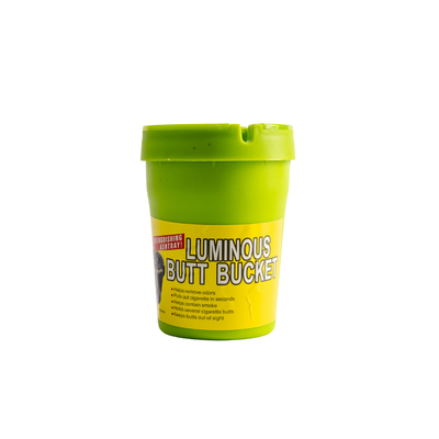 Luminous Bucket Ashtray in bright green color, a stylish solution for disposing of cigarette butts discreetly.