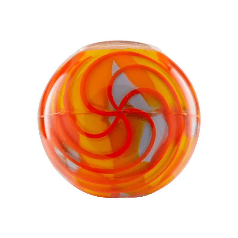 Eyce OraFlex smoking hand pipe with vibrant orange and yellow swirling design, showcasing durable silicone material.