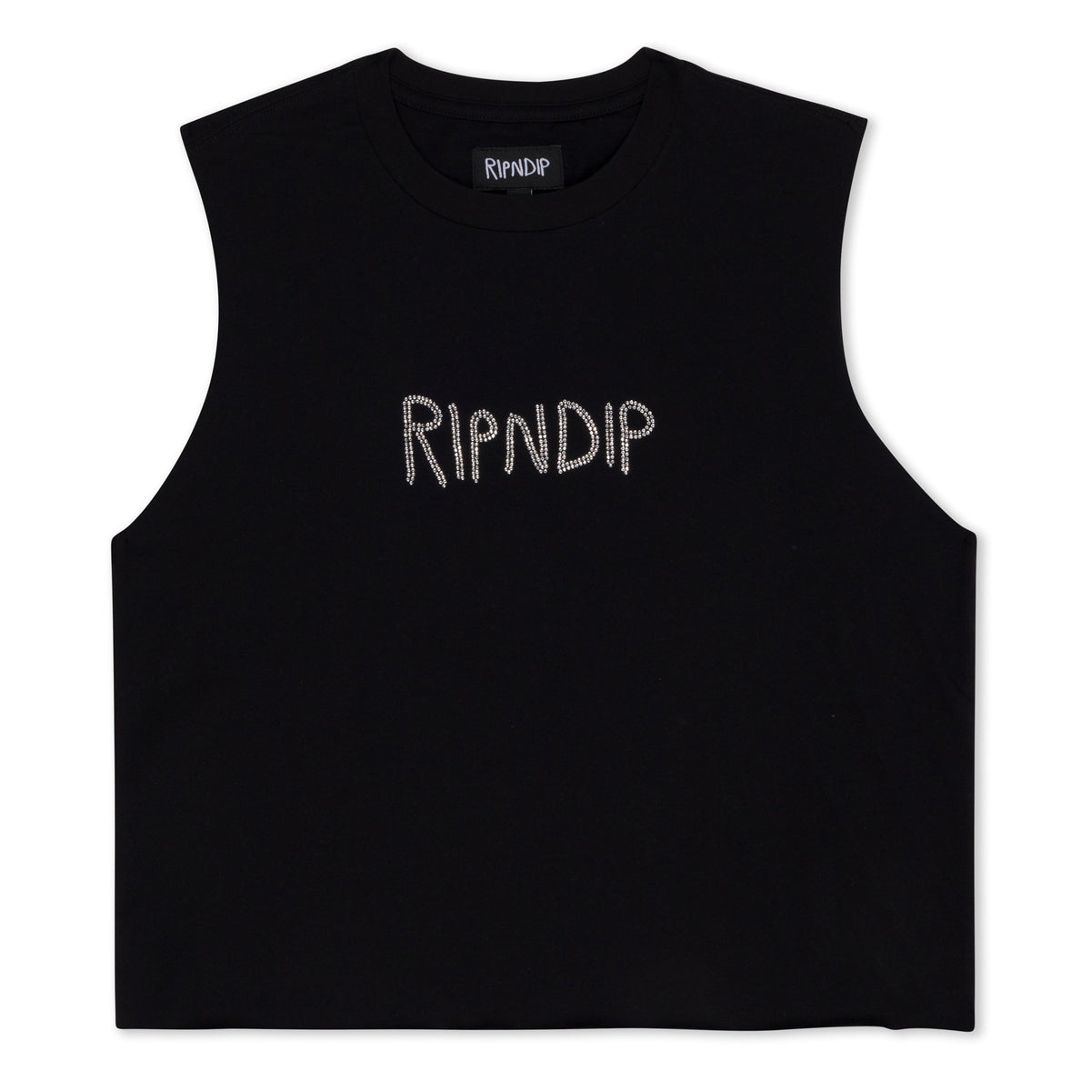 OG RIPNDIP Cropped Rhinestone Tank negro - frente