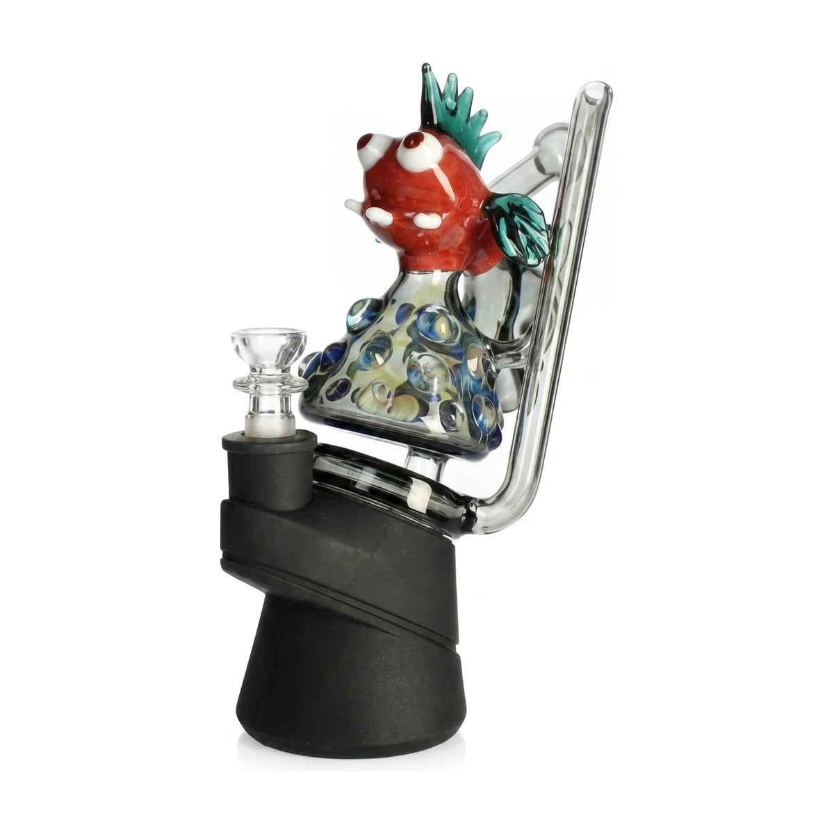 Pipa de agua de silicón con vidrio artesanal, hongo rojo, base negra